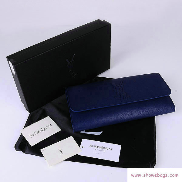 YSL belle de jour calfskin leather clutch 39321 dark blue